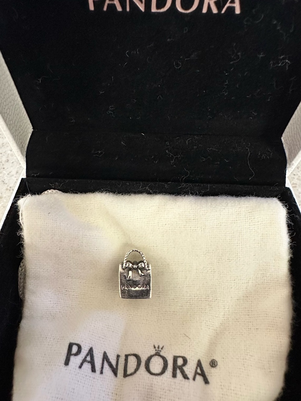 Pandora Silver Shopping Bag Charm with Bow Accent